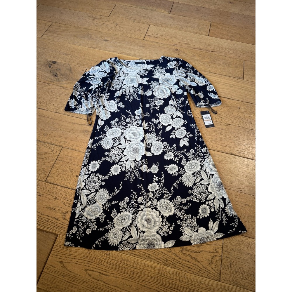Tommy Hilfiger Zinnia Floral Navy Blue White Jersey Dress Women's Size 12 (713)